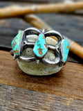 Vintage/Estate Three Stone Turquoise Sandcast Sterling Silver Cuff - 6 1/2 in.
