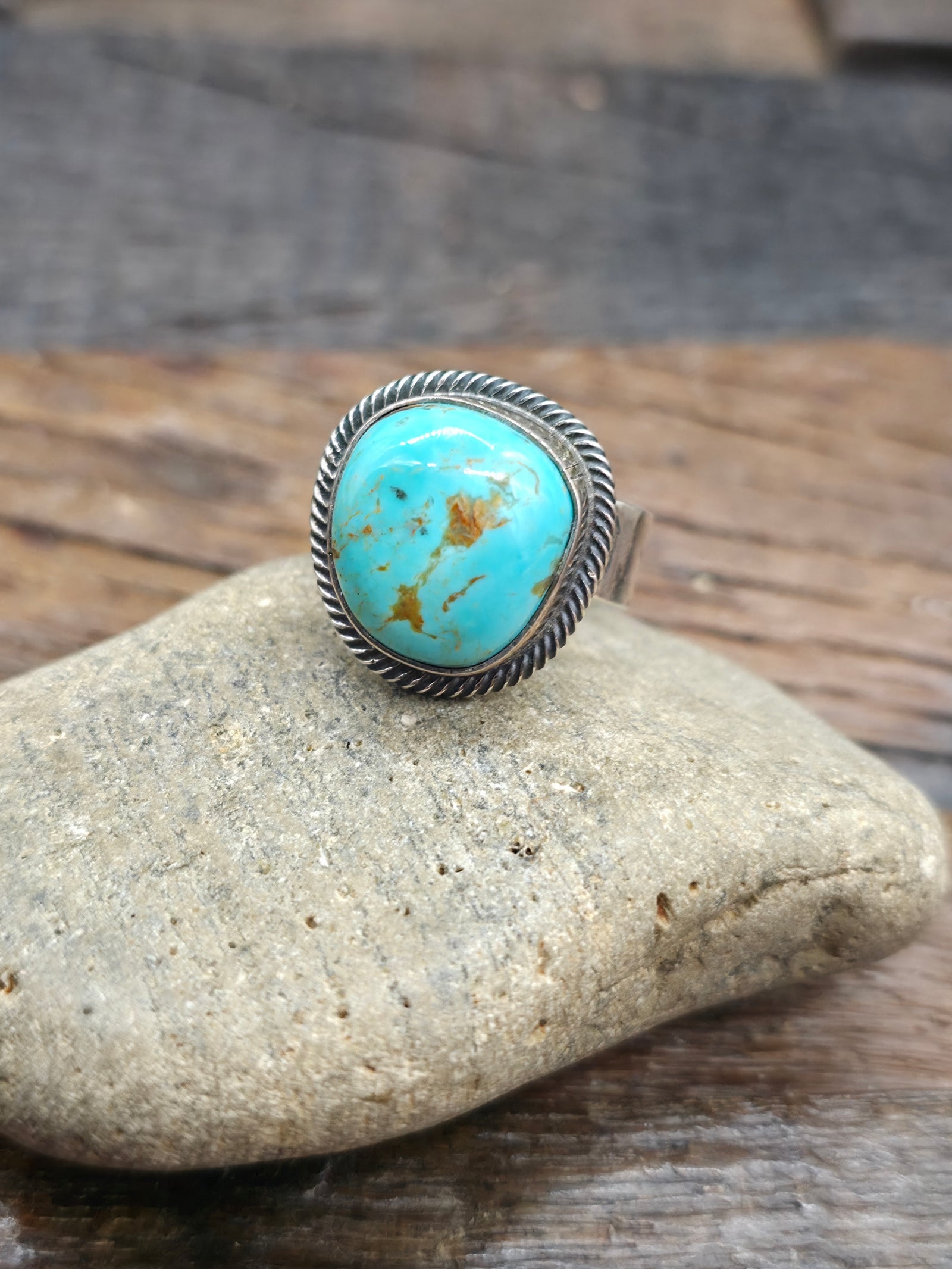 Sterling Silver Turquoise Ring by Leon Martinez - Adjustable
