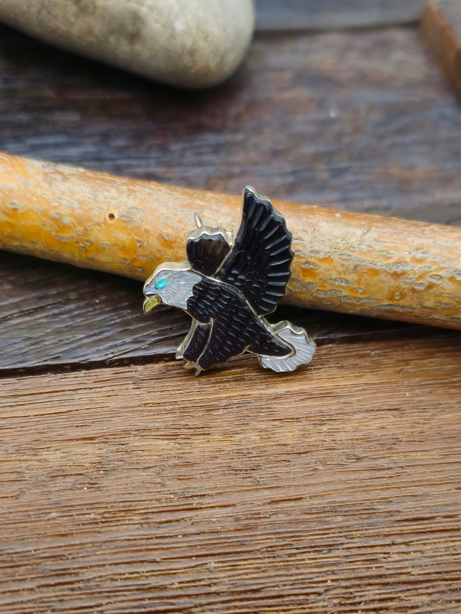 Vintage/Estate Sterling Silver Inlay Eagle Pin/Pendant