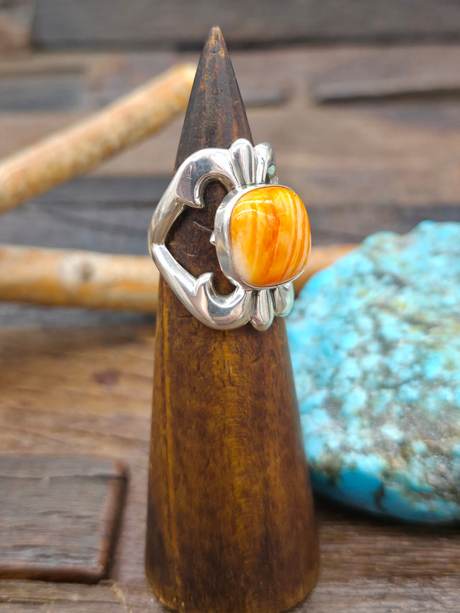 Cast Sterling Silver Spiny Oyster Ring by Kevin Yazzie - Size 9