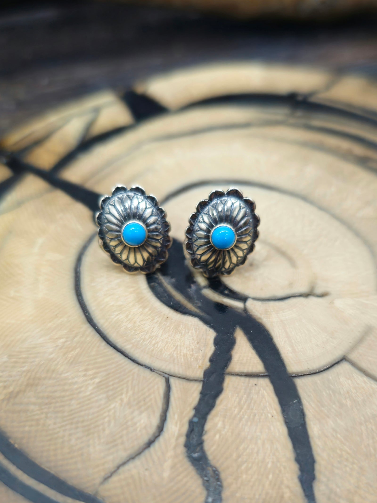 Sterling Silver Mini Oval Concha Post Earrings with Turquoise