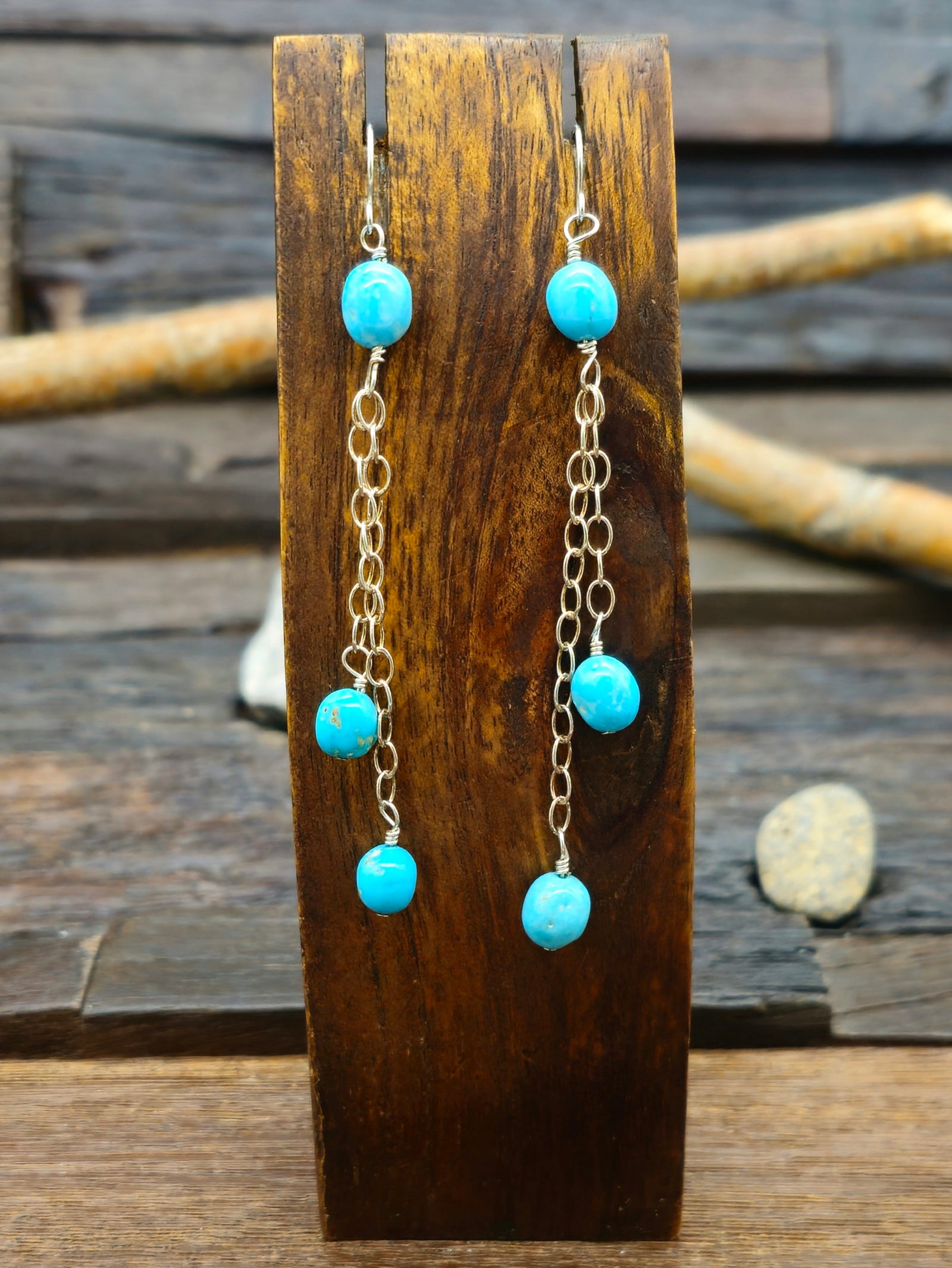 Kingman Turquoise Long Dangle Earrings by Corraine Smith