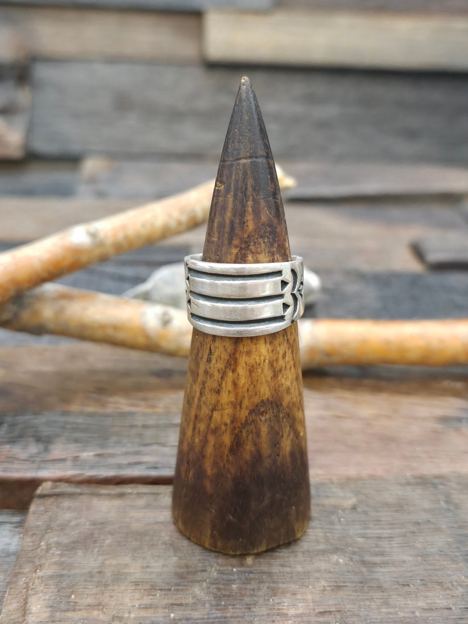Deep Stamped Sterling Silver Ring by Albert Jake - Size 12