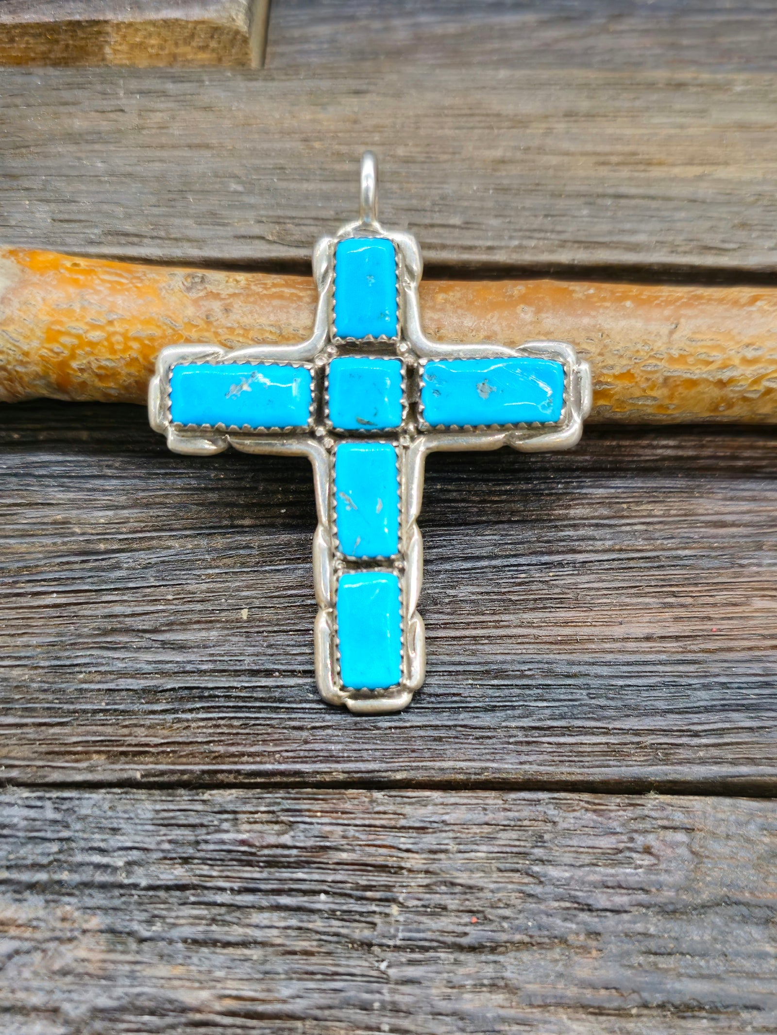 Vintage/Estate Sterling Silver Turquoise Cross Pendant by Alvina Q.