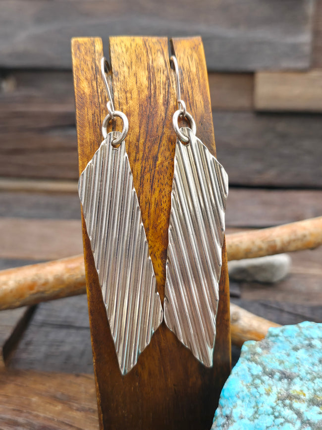 Sterling Silver Crimped Rectangle Hook Dangle Earrings by Aaron Broken Shoulder
