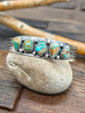 Five Stone Blue Gem Turquoise Sterling Silver Cuff by LaRose Ganadanegro - 6 1/2 in. with Gap