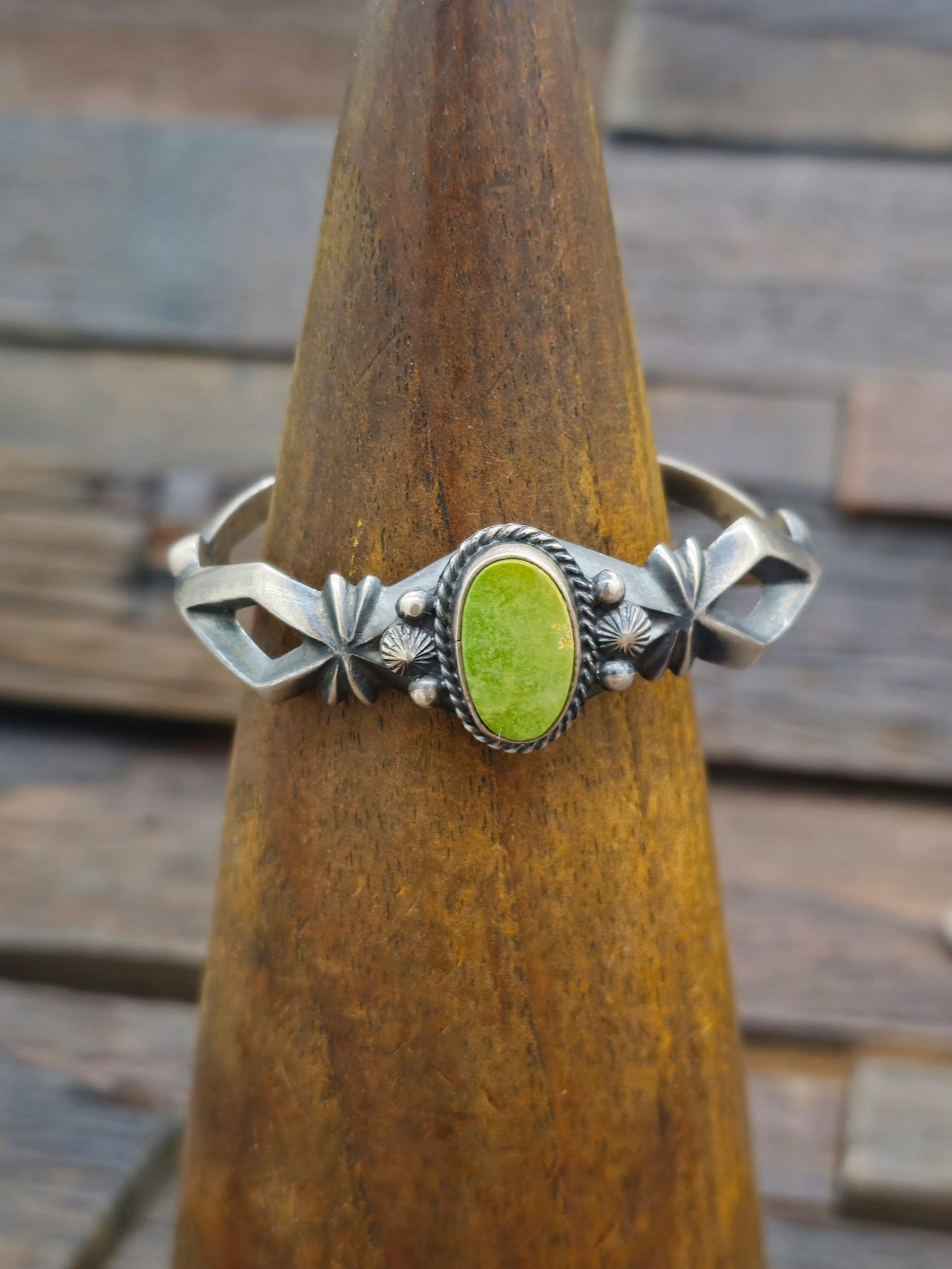 Cast Sterling Silver Royston Turquoise Bracelet by Harrison Bitsue - 5 3/4 in.