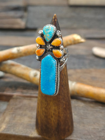 Stamped Sterling Silver Sonoran Turquoise Ring by Arnold Blackgoat - Size 10