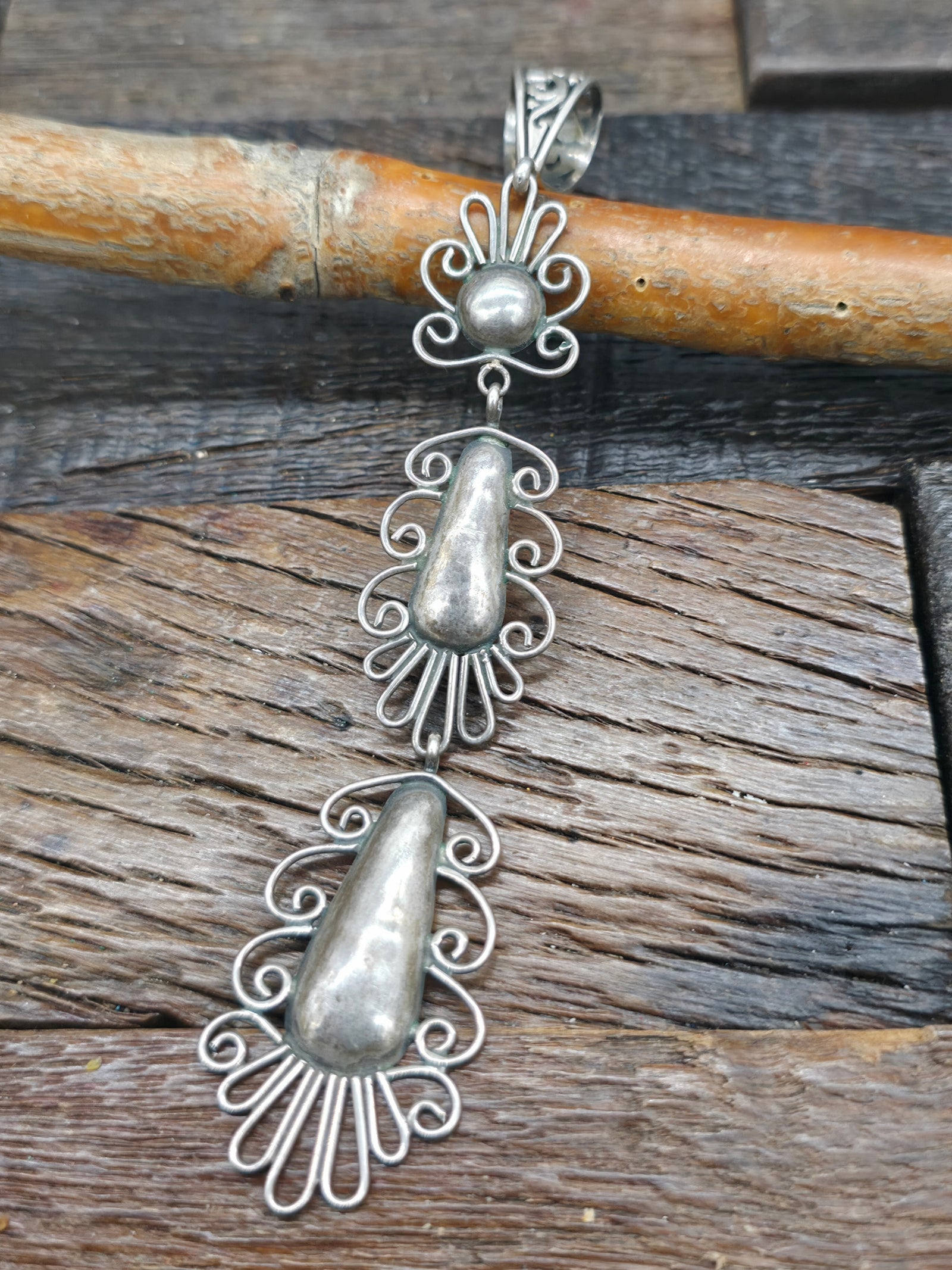 Vintage/Estate Sterling Silver Filigree Pendant - 5 in. by 1 in.