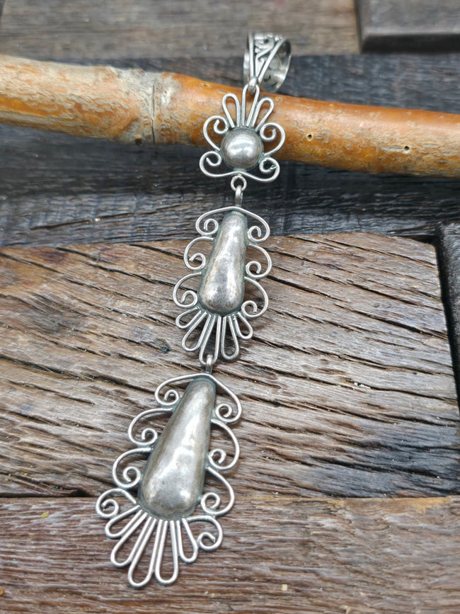 Vintage/Estate Sterling Silver Filigree Pendant - 5 in. by 1 in.