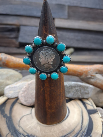 Sterling Silver Blue Turquoise Adjustable Ring