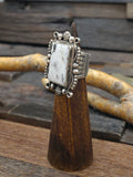 Sterling Silver Rectangular White Buffalo Ring by Geneva Apachito - Size 8