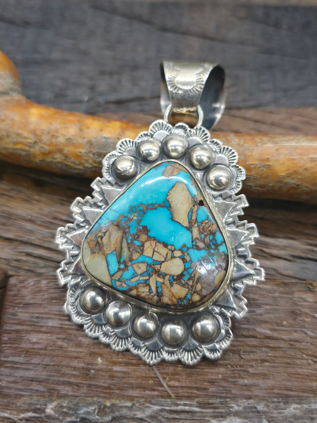 Sterling Silver Boulder Turquoise Pendant by Jacob Troncosa - 3 in. by 2 in.