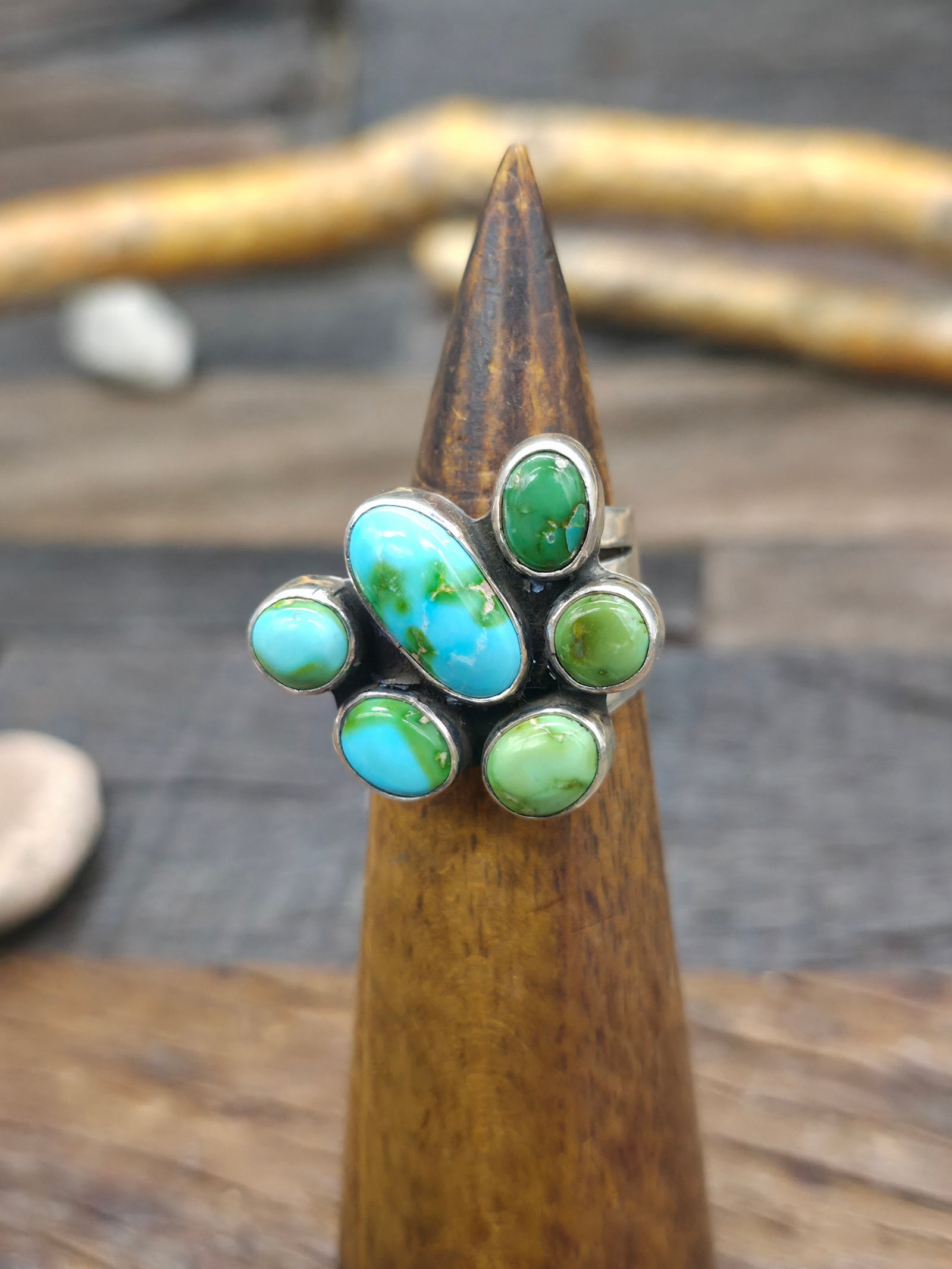 Sterling Silver Sonoran Turquoise Cluster Ring by Geneva Apachito - Size 9