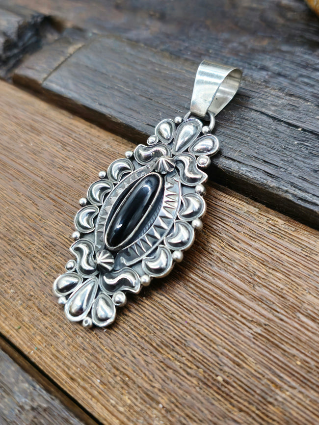 Sterling Silver Black Onyx Oval Pendant by Derrick Gordon