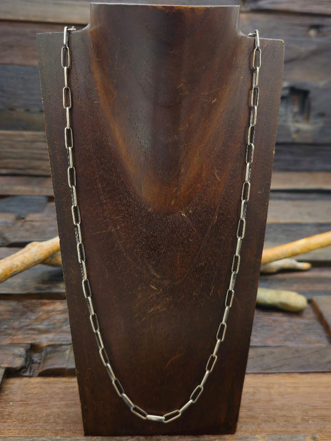 Handmade Oxidized Sterling Silver Paperclip Chain Necklace by Sally Shirley - 29 1/2 in.