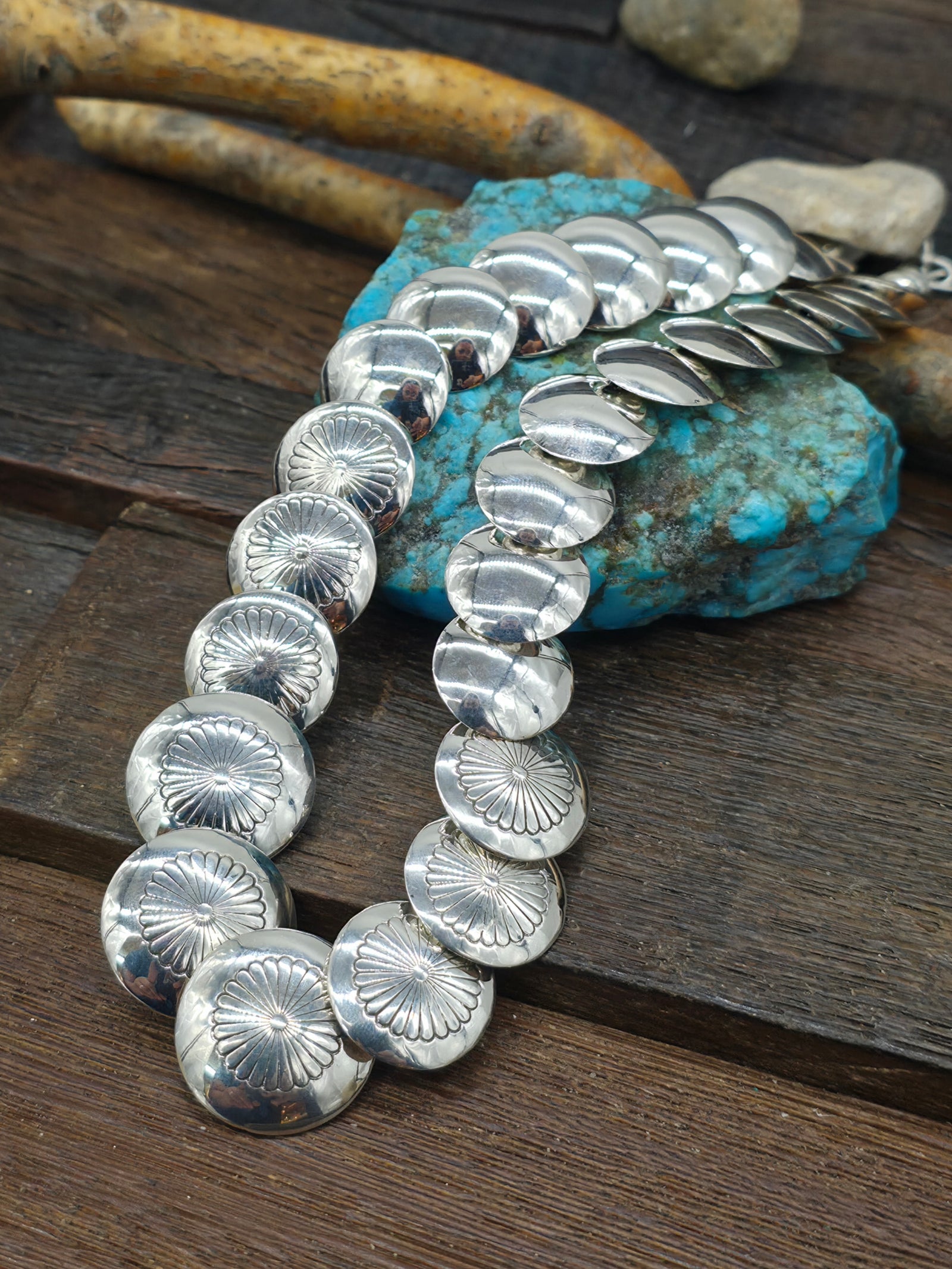 Ina Nez Graduated Stamped Sterling Silver Pillow Bead Necklace - 18 in.