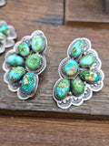 Stamped Sterling Silver and Sonoran Turquoise Lariat Necklace and Earring Set by KEE - 29 in. with 4 1/2 in. Drop