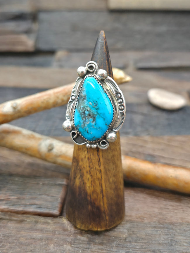 Sterling Silver Turquoise Ring by Leslie Nez - Size 9