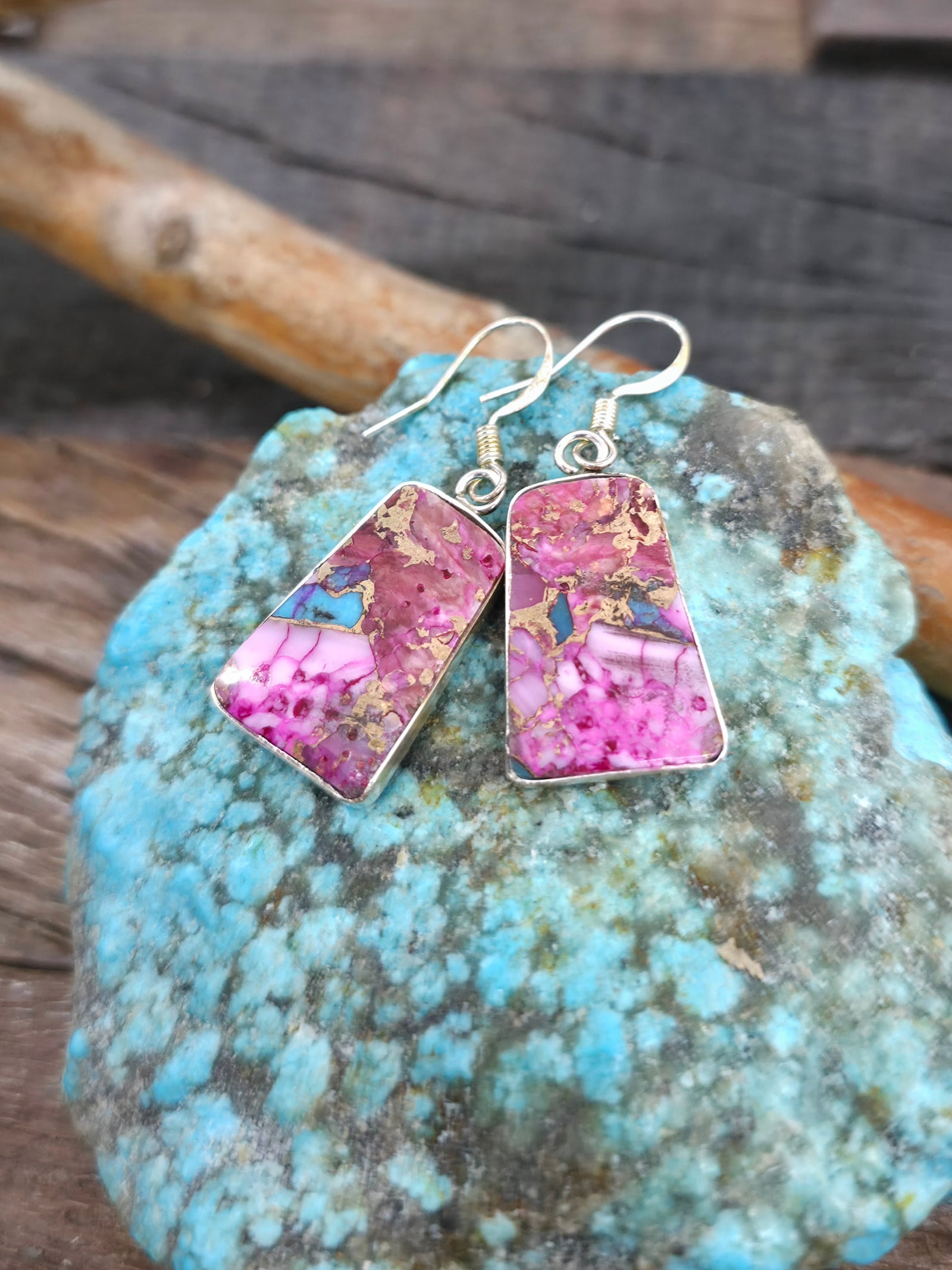 Mini Composite Mojave Slab Earrings with Sterling Silver by Veronica Tortalita - 1 1/4 in. by 1/2 in.