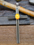 Sterling Silver Spiny Oyster Cross Pendant by Harry Yazzie
