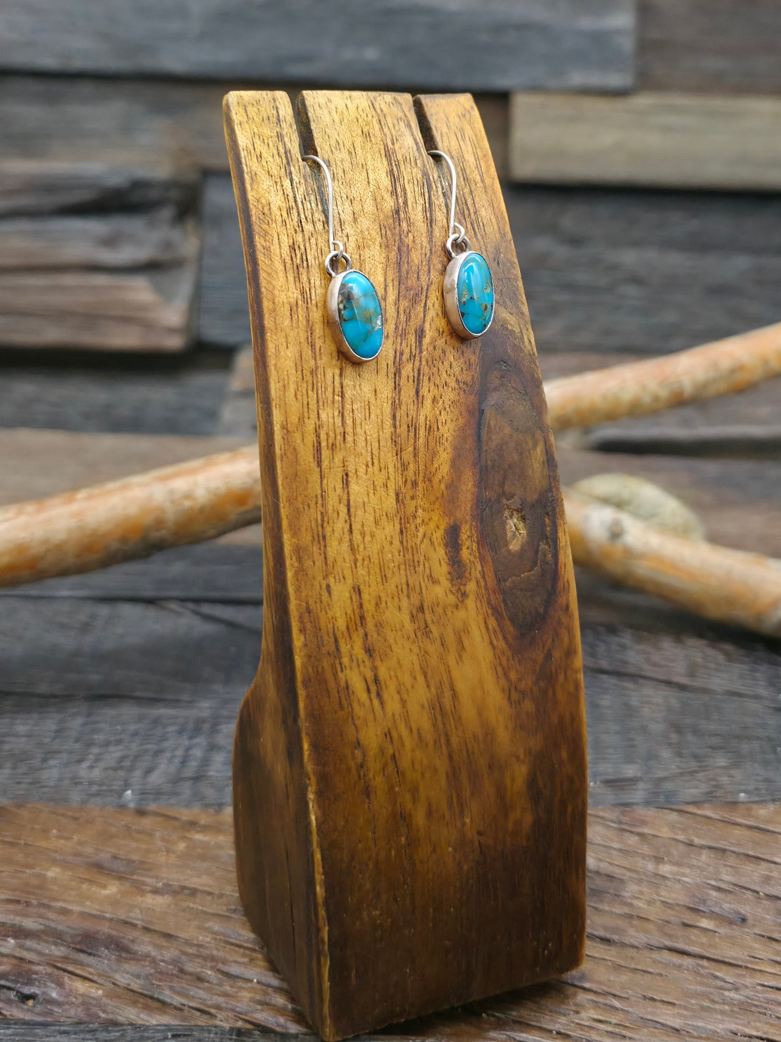 Sterling Silver Turquoise Oval Earrings by Eugene Gruber - 1 1/4 in. by 1/4 in.