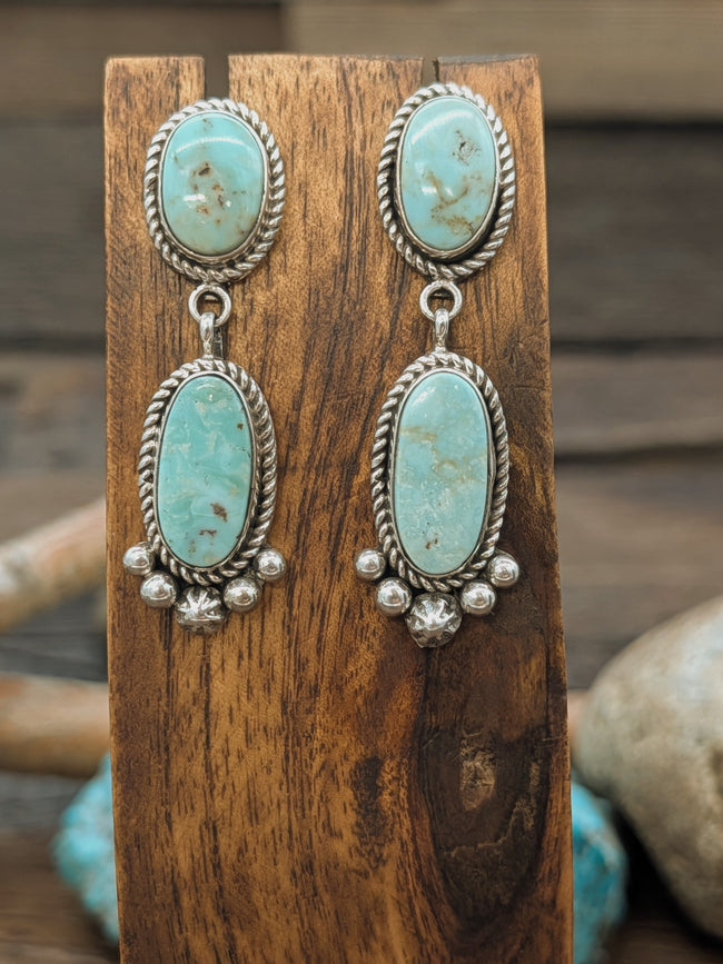Dry Creek Turquoise Starshot Raindrop Oval Post Dangle Earrings by Rosella Paxton