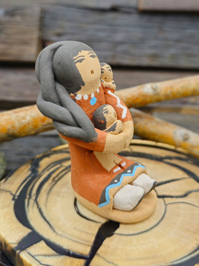 Jemez Storyteller Figurine with Two Children by Angie Loretto - 2 1/2" by 1 1/2" by 1 1/2"