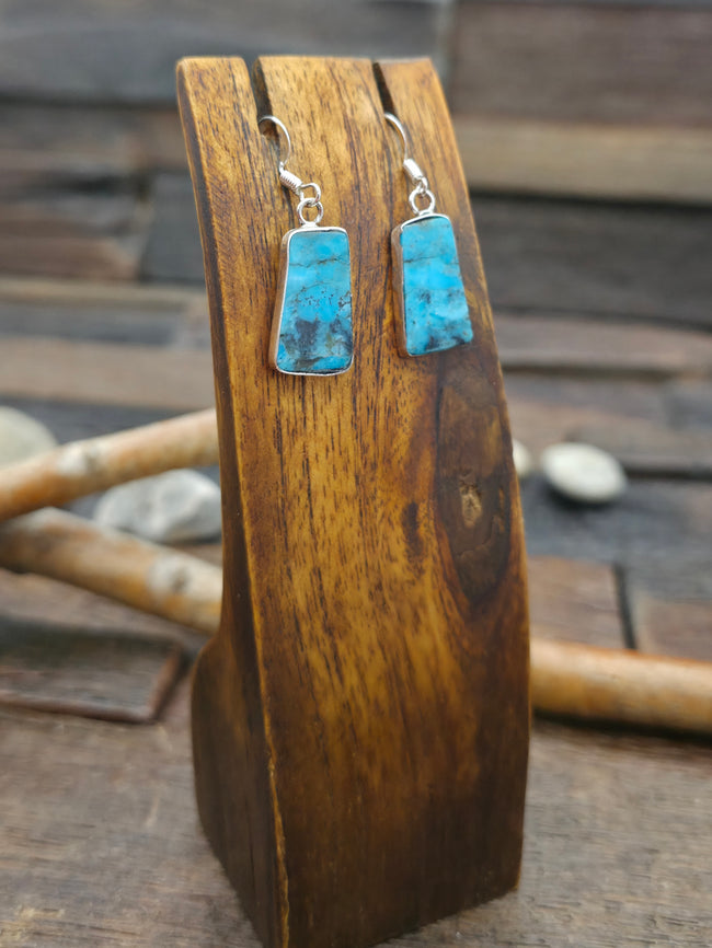 Sterling Silver Blue Turquoise Mini Slab Earrings by Veronica Tortalita