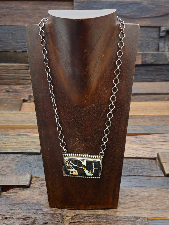 Blackjack Turquoise Bar Necklace by Danny Henio 20 in.