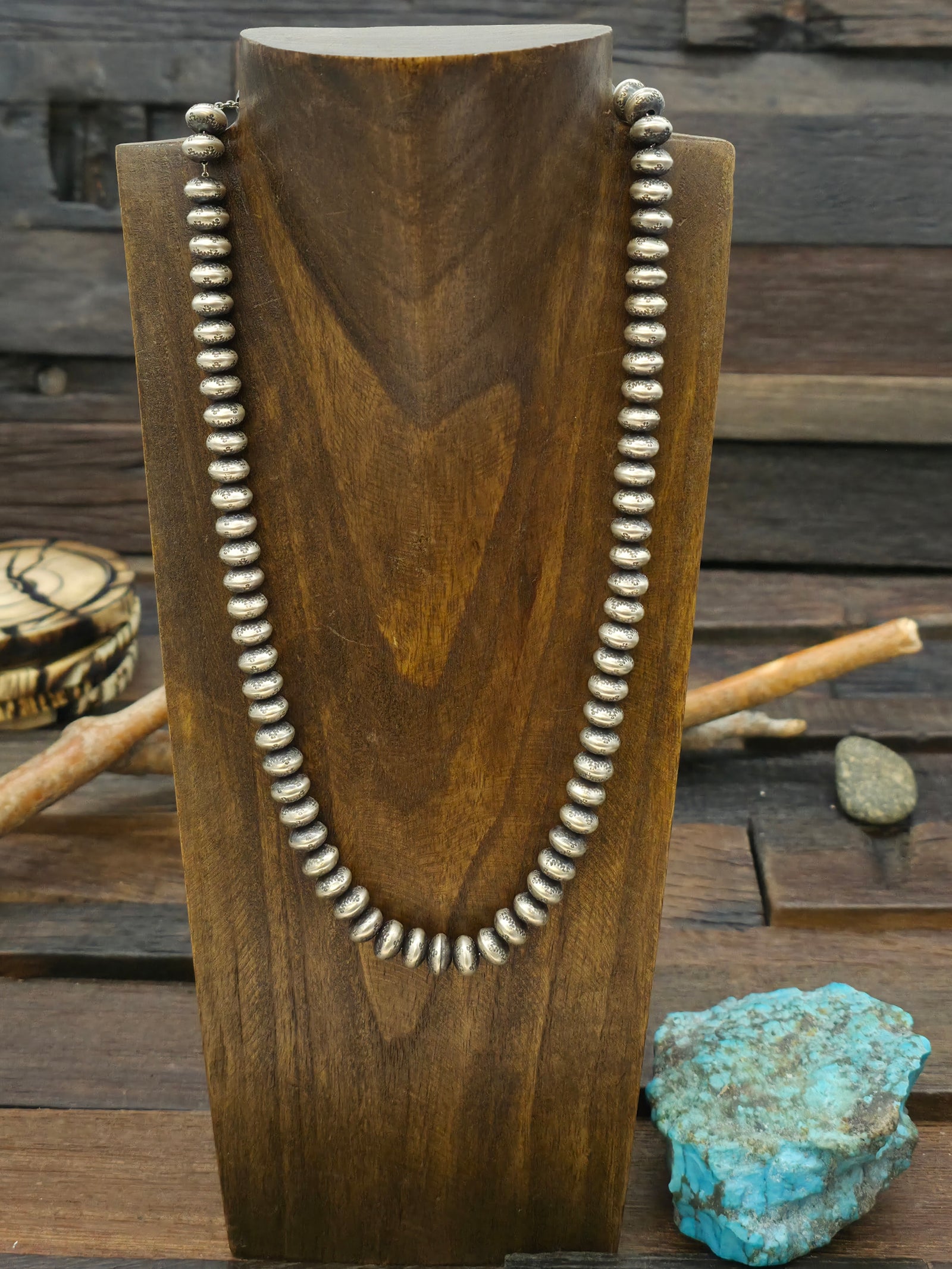 Stamped Sterling Silver Navajo Pearl Necklace by Bryannen Halwood - 20 in. 8mm. Bead