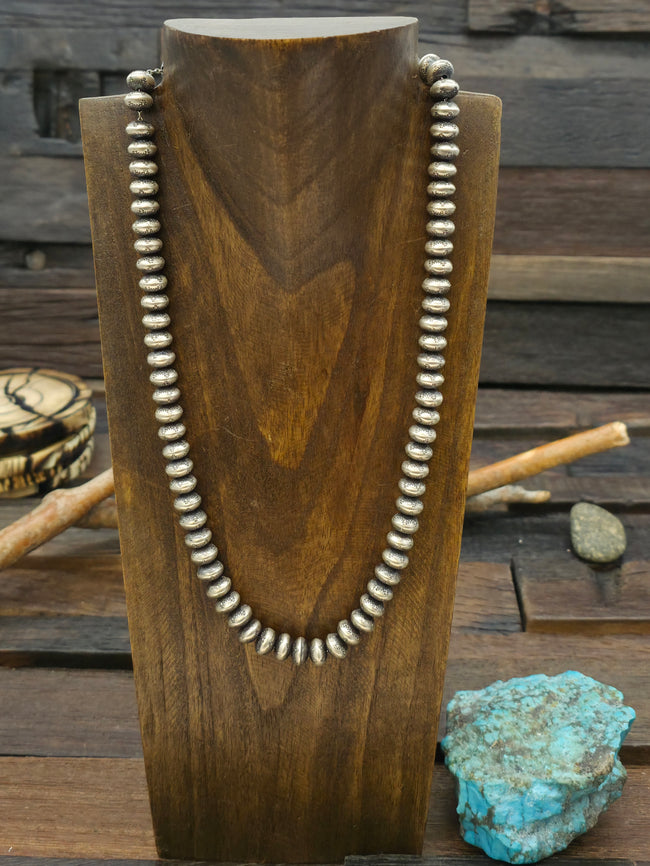 Stamped Sterling Silver Navajo Pearl Necklace by Bryannen Halwood - 20 in. 8mm. Bead