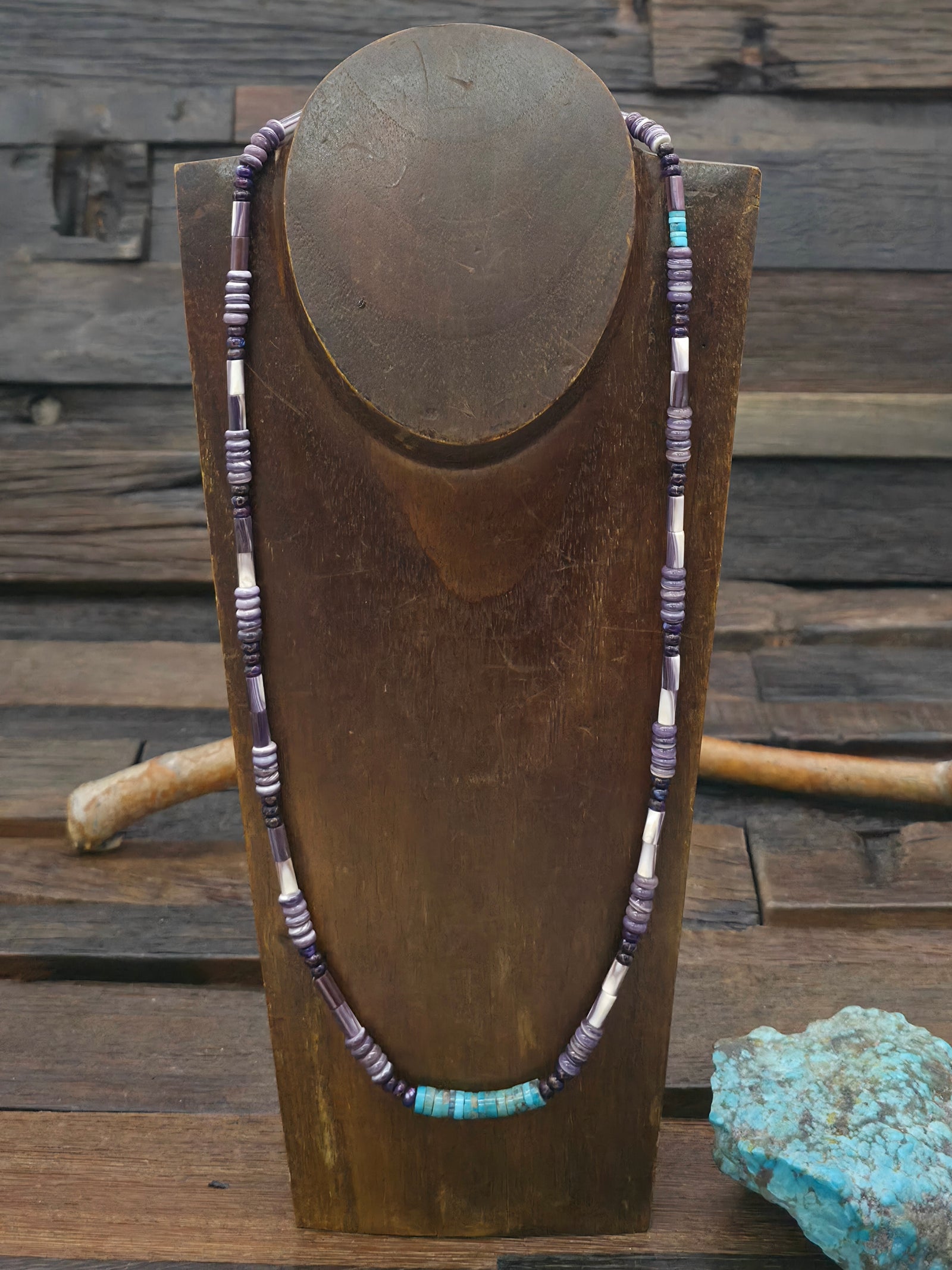 Turquoise, Wampum and Composite Mojave Bead Necklace by Fred Archuleta - 24 in.