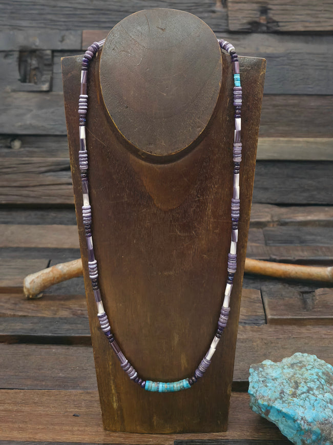 Turquoise, Wampum and Composite Mojave Bead Necklace by Fred Archuleta - 24 in.