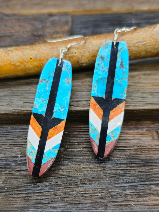 Mosaic Inlay Feather Earrings by Rudy Coriz.