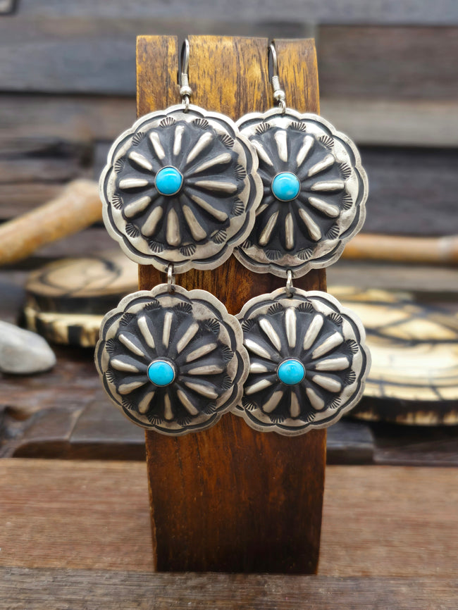 Stamped Sterling Silver Turquoise Earrings by Lane Tahe