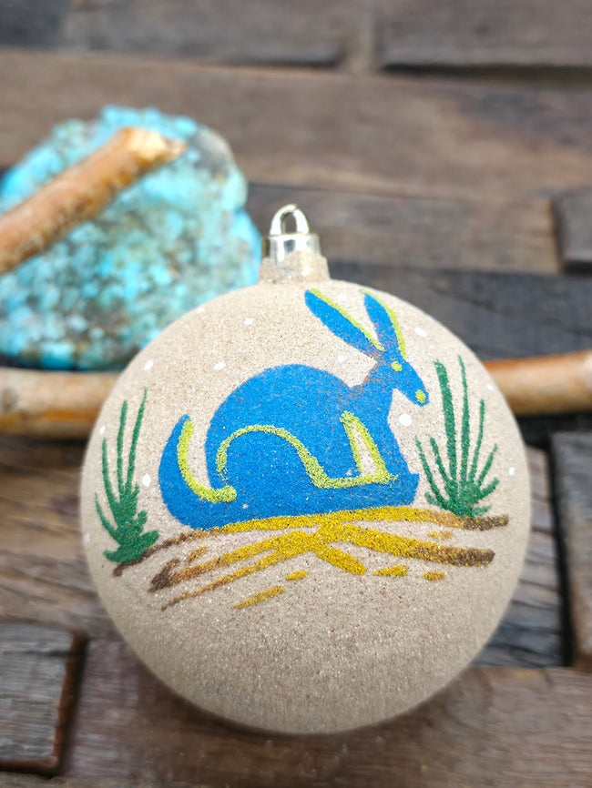 Large Sand Painting Christmas Ornament Bauble by Bingo Smith - Rabbit