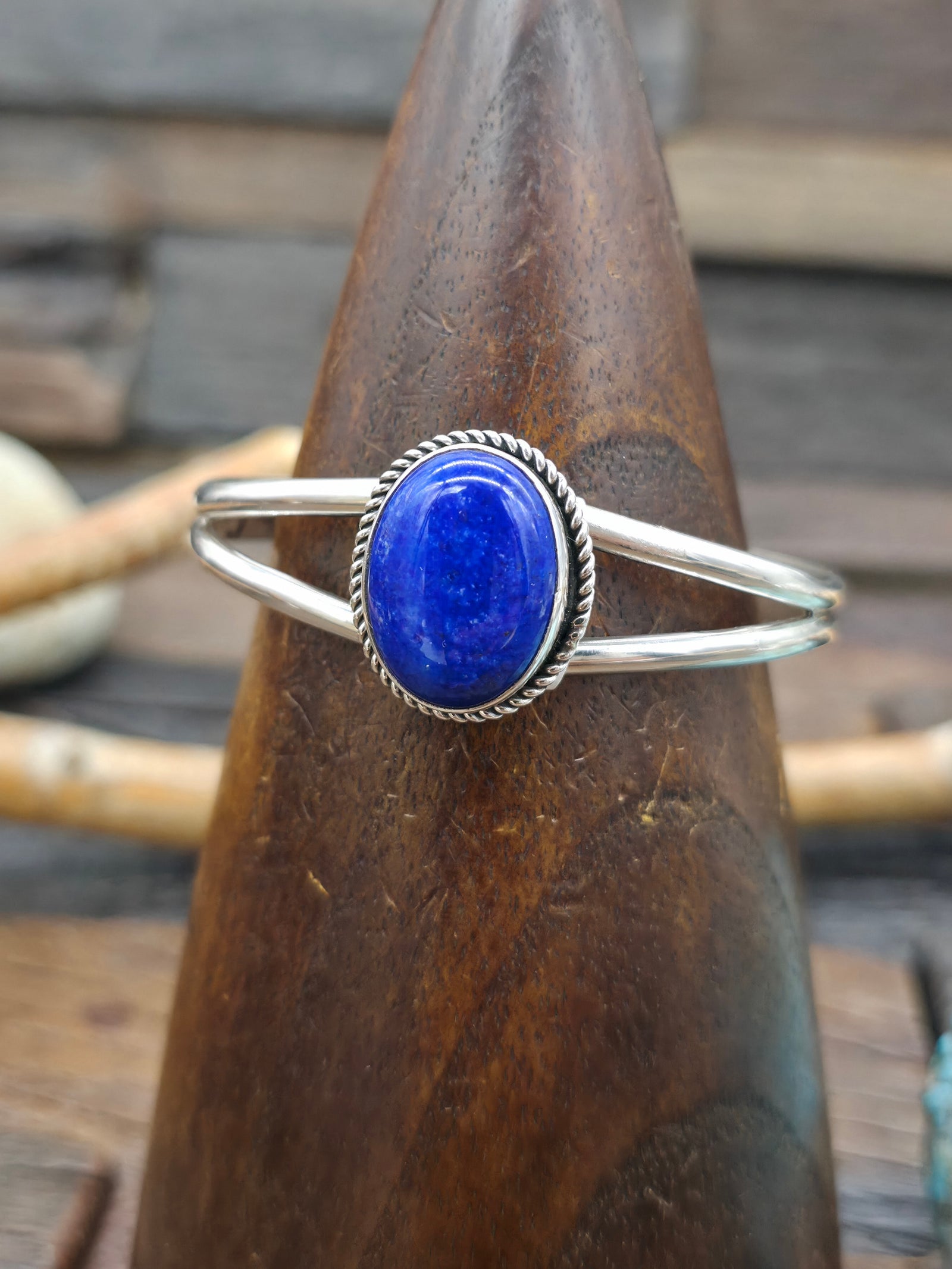Sterling Silver Lapis Cuff Bracelet by "E" - 6 1/2 in. with Gap