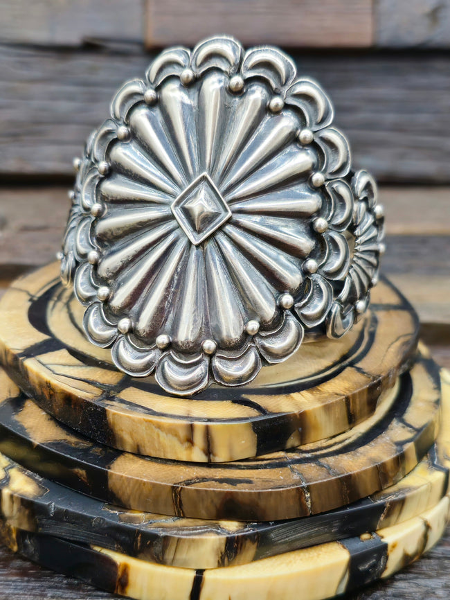 Repousse Stamped Sterling Silver Cuff by Tillie Jon - 6 1/2 in
