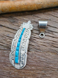 Sterling Silver Turquoise Cobblestone Inlay Feather Pendant with Removable Bail and Shepherd's Hook by Rick Tolino - 2 1/2 in. by 3/4 in.