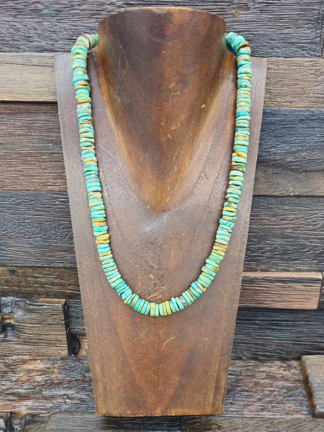 Green Turquoise Heishi Necklace Brown Matrix 18 in.