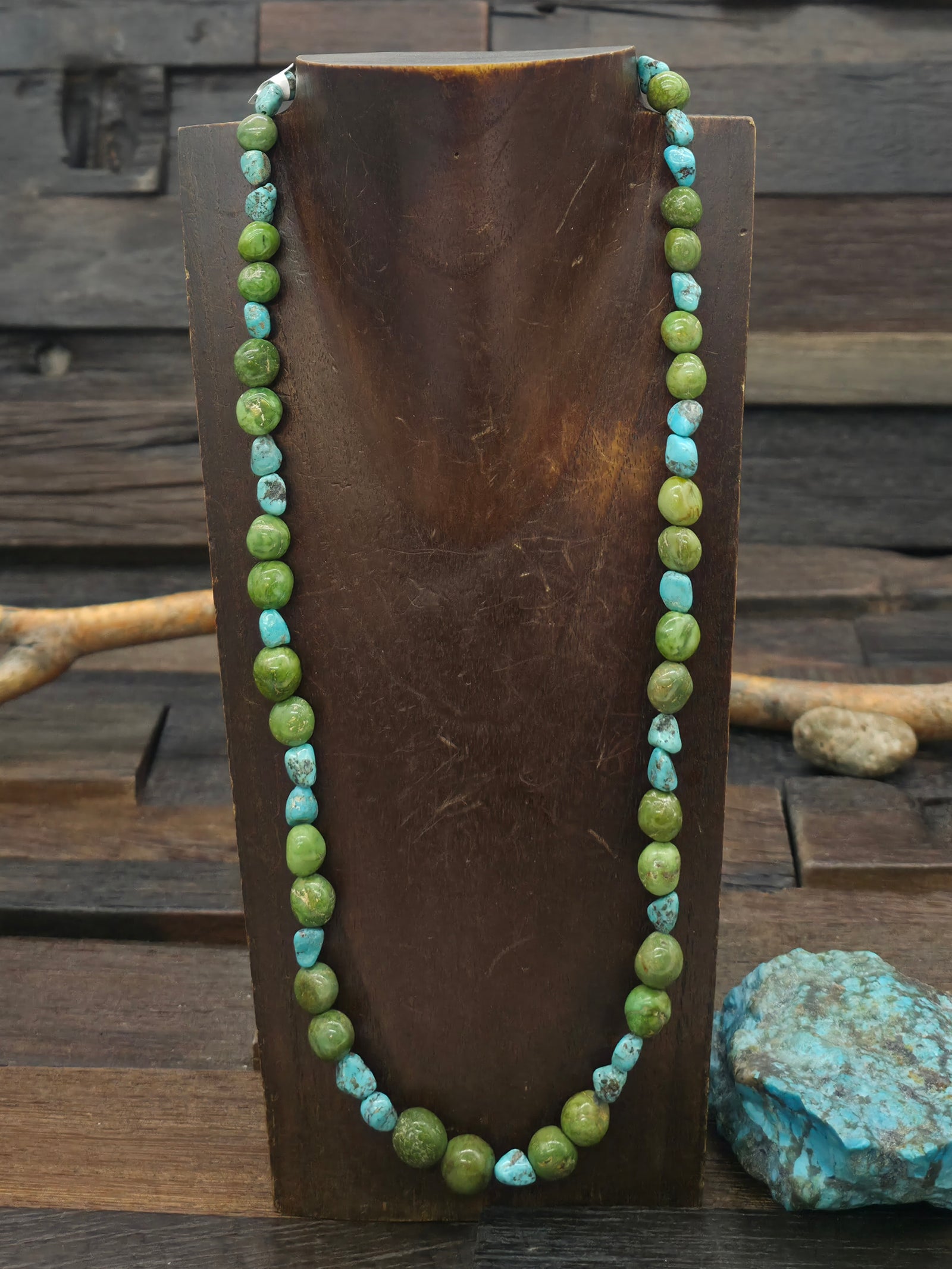 Green and Blue Turquoise Nugget Necklace - 24 in.