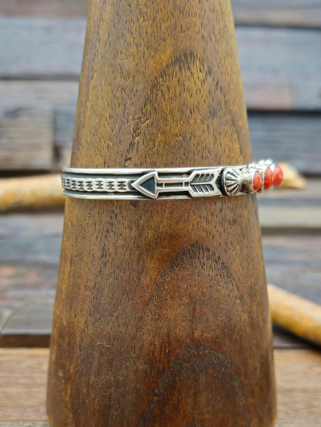 Stamped Sterling Silver Coral Cuff by Albert Jake - 7 1/2 in.