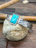 Hammered Sterling Silver Cuff with Turquoise by Jacob Troncosa - 6 3/4 in. with Gap