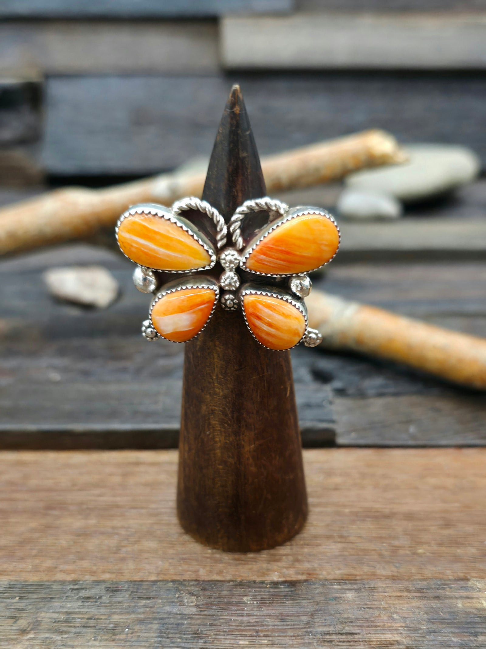 Sterling Silver Spiny Oyster Butterfly Ring by Darlene Begay - Size 8