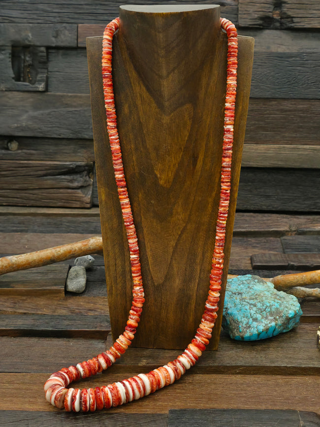Red Spiny Oyster Graduated Bead Necklace by Lupe Lovato - 32 in.