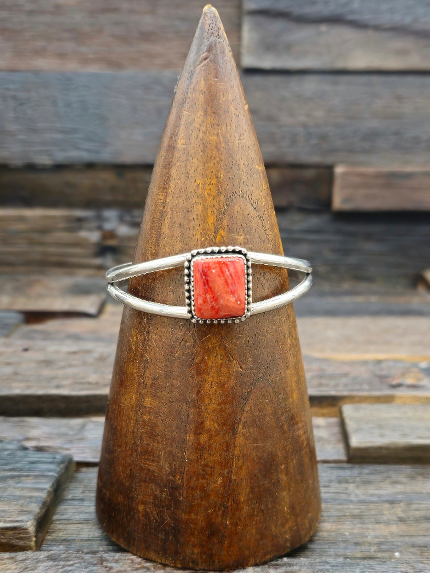 Orange Spiny Oyster Shell Sterling Silver Cuff by Rosella Paxton