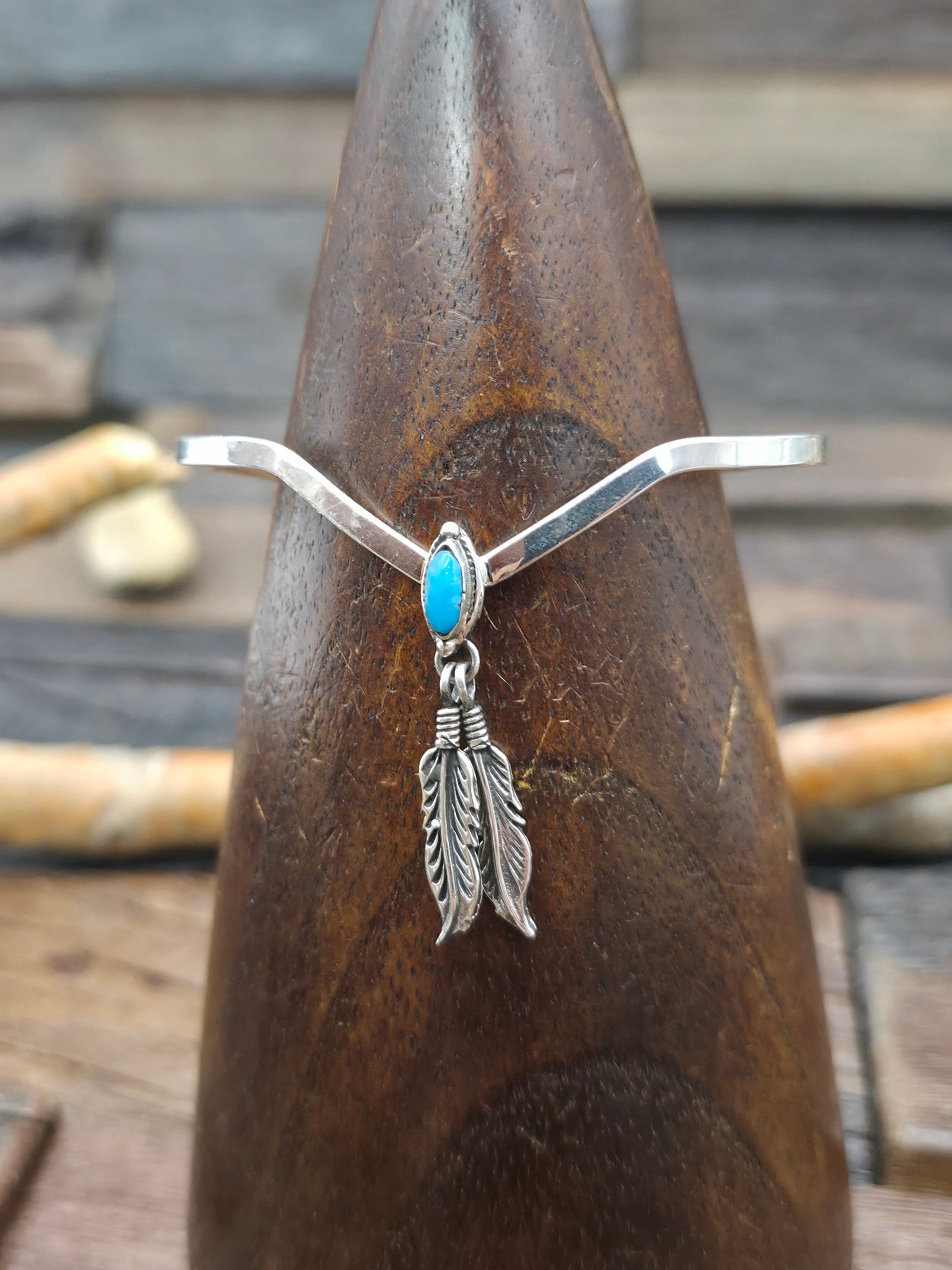 Sterling Silver Turquoise Feather Dangle Bracelet by Marie Jones - 6 3/4 in. with Gap