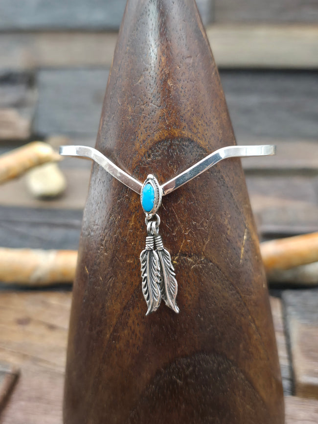 Sterling Silver Turquoise Feather Dangle Bracelet by Marie Jones - 6 3/4 in. with Gap