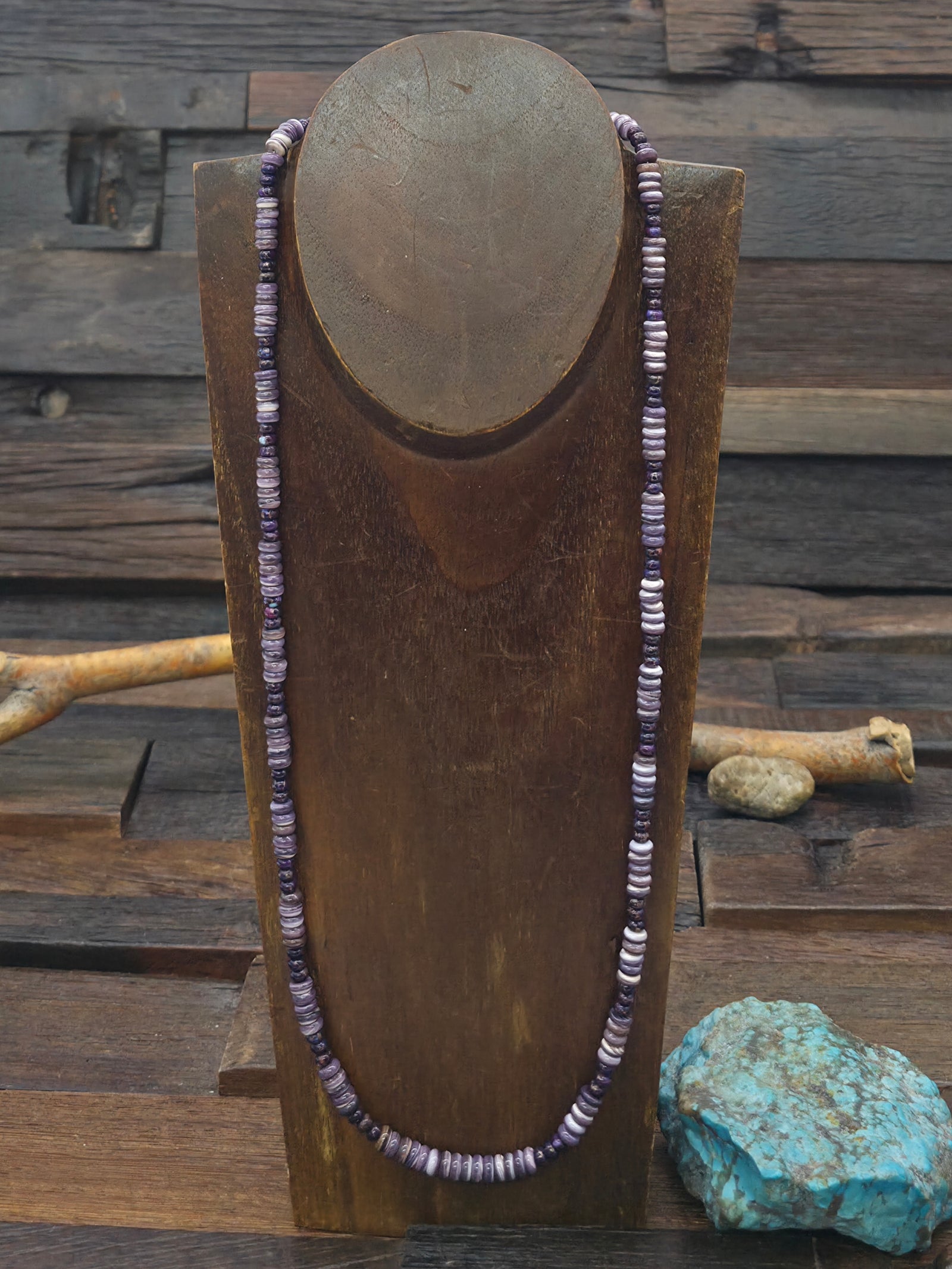 Wampum and Composite Mojave Bead Necklace by Fred Archuleta - 26 in.
